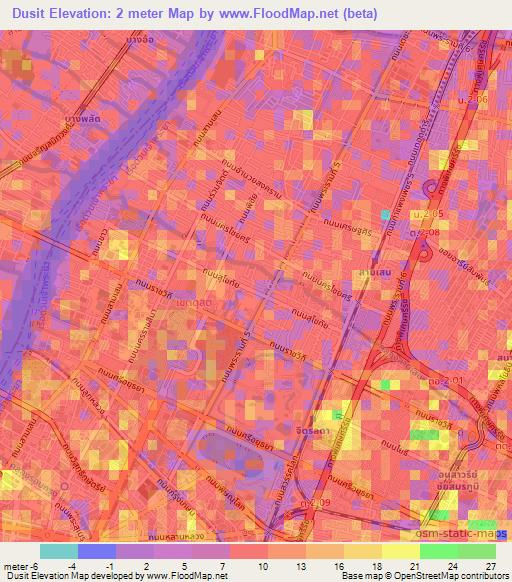 Dusit,Thailand Elevation Map