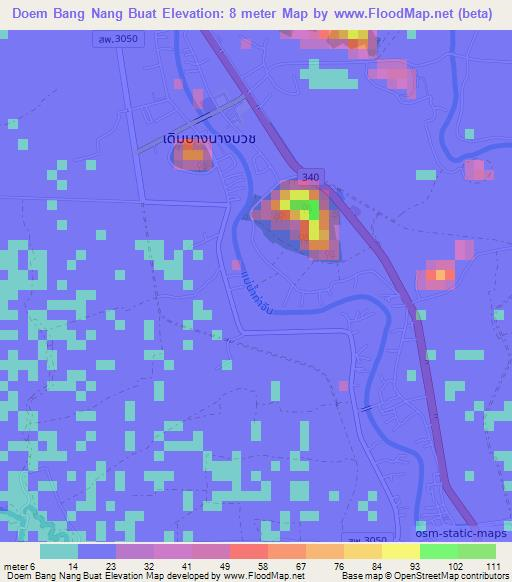 Doem Bang Nang Buat,Thailand Elevation Map