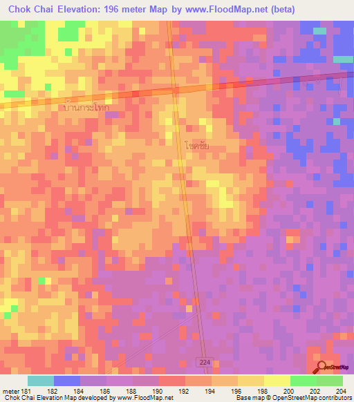 Chok Chai,Thailand Elevation Map