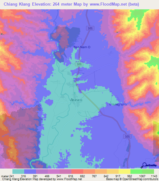Chiang Klang,Thailand Elevation Map