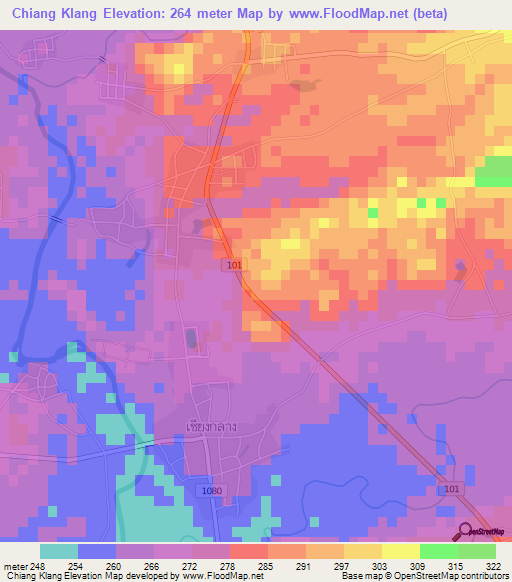 Chiang Klang,Thailand Elevation Map
