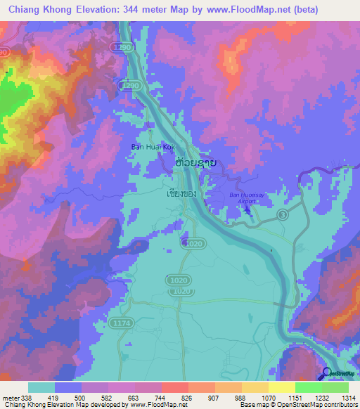 Chiang Khong,Thailand Elevation Map