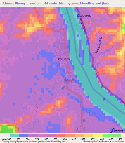 Chiang Khong,Thailand Elevation Map