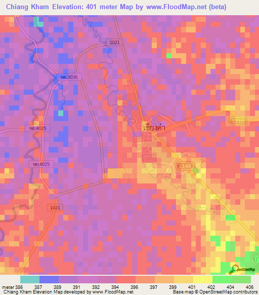 Chiang Kham,Thailand Elevation Map