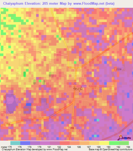 Chaiyaphum,Thailand Elevation Map