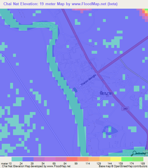 Chai Nat,Thailand Elevation Map