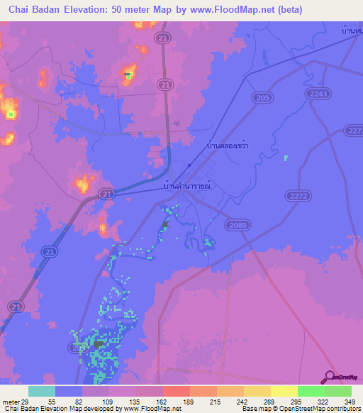 Chai Badan,Thailand Elevation Map