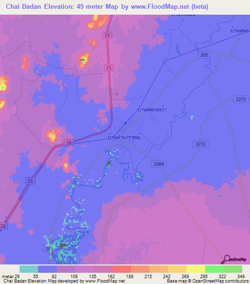 Chai Badan,Thailand Elevation Map