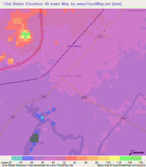 Chai Badan,Thailand Elevation Map