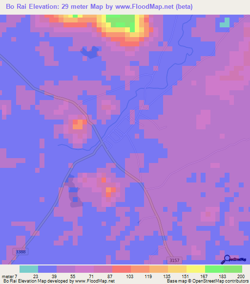 Bo Rai,Thailand Elevation Map