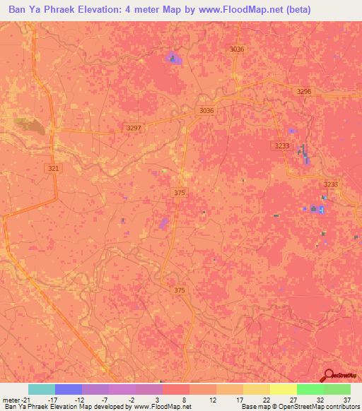 Ban Ya Phraek,Thailand Elevation Map