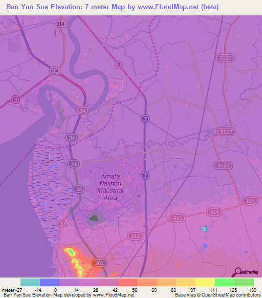 Ban Yan Sue,Thailand Elevation Map