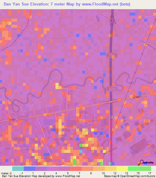Ban Yan Sue,Thailand Elevation Map