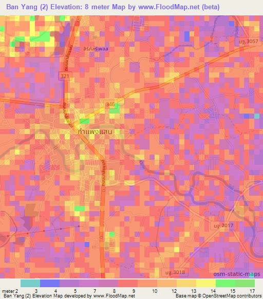 Ban Yang (2),Thailand Elevation Map