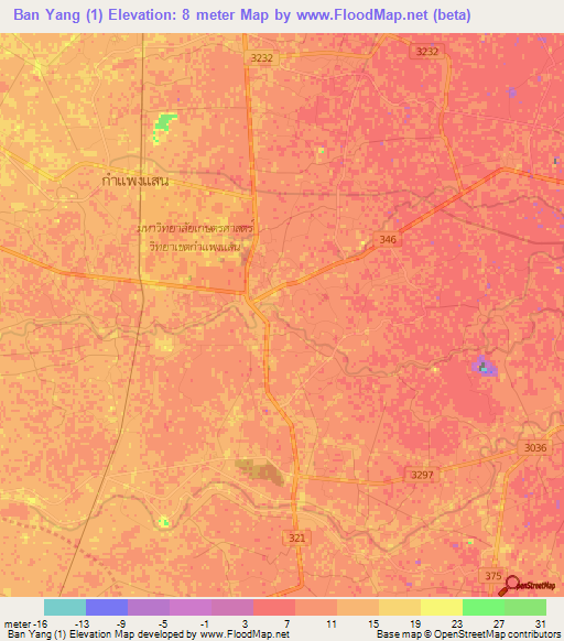 Ban Yang (1),Thailand Elevation Map