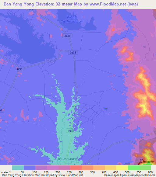 Ban Yang Yong,Thailand Elevation Map