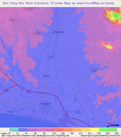 Ban Yang Kha Khim,Thailand Elevation Map