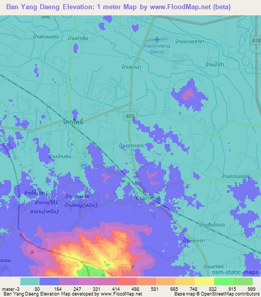 Ban Yang Daeng,Thailand Elevation Map