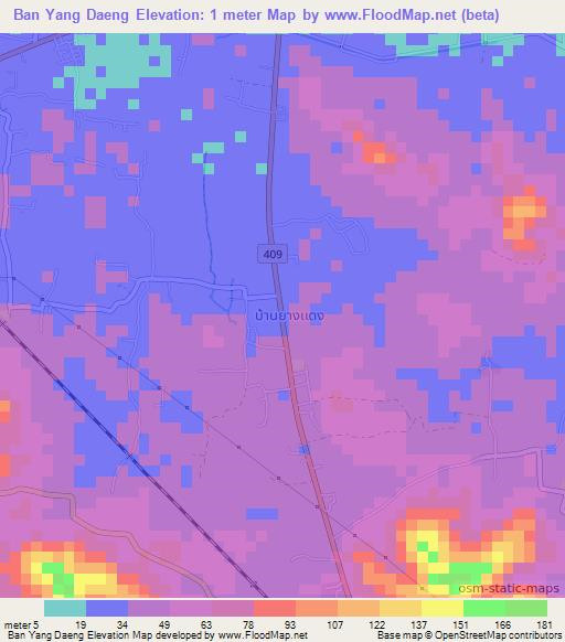 Ban Yang Daeng,Thailand Elevation Map