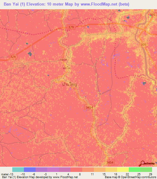 Ban Yai (1),Thailand Elevation Map