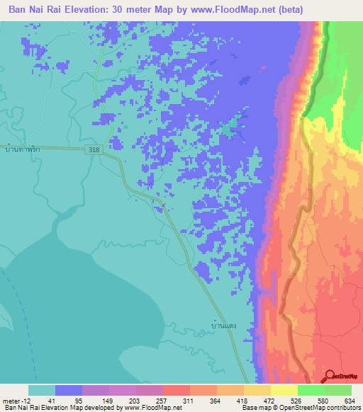 Ban Nai Rai,Thailand Elevation Map