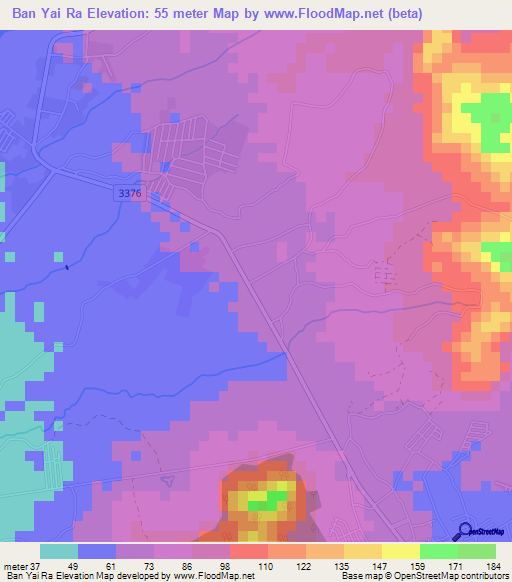 Ban Yai Ra,Thailand Elevation Map