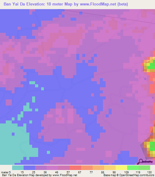 Ban Yai Da,Thailand Elevation Map