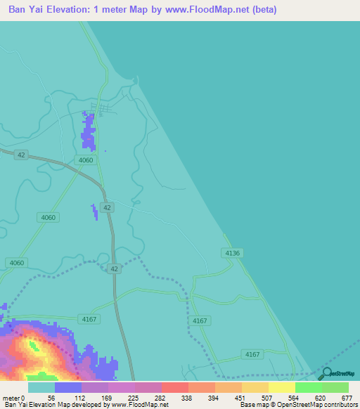 Ban Yai,Thailand Elevation Map