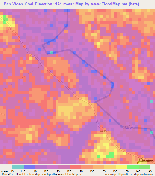 Ban Woen Chai,Thailand Elevation Map