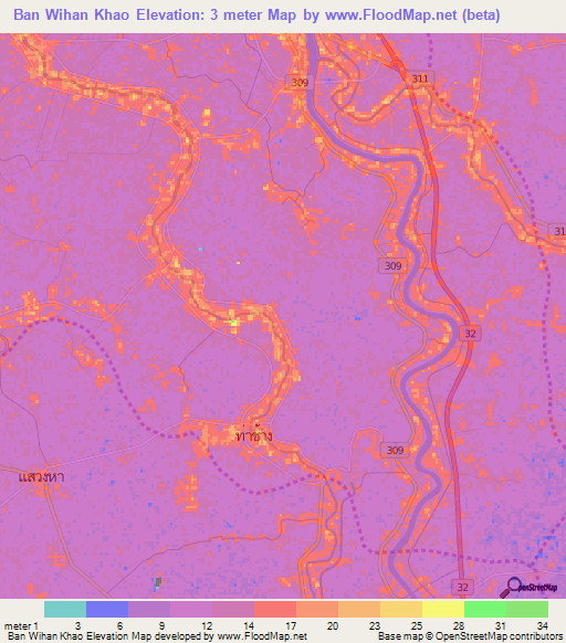 Ban Wihan Khao,Thailand Elevation Map