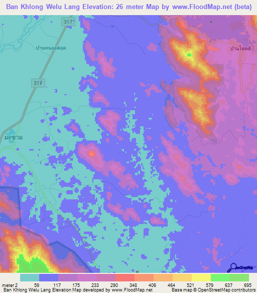 Ban Khlong Welu Lang,Thailand Elevation Map