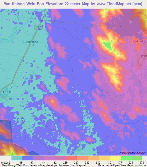Ban Khlong Welu Bon,Thailand Elevation Map