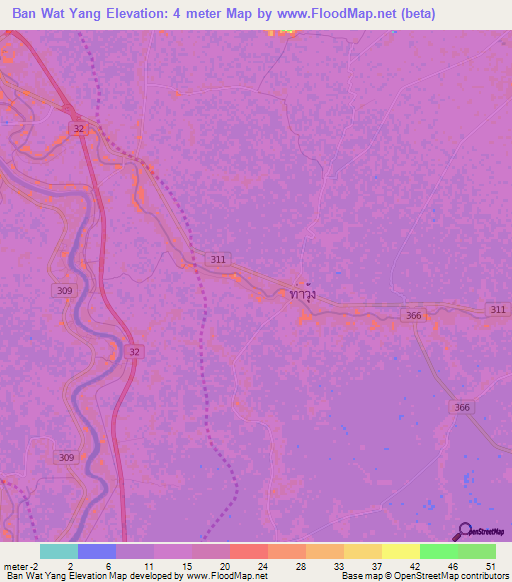Ban Wat Yang,Thailand Elevation Map