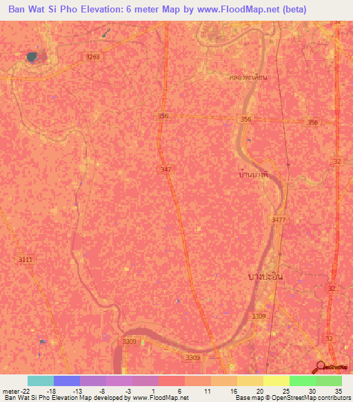 Ban Wat Si Pho,Thailand Elevation Map