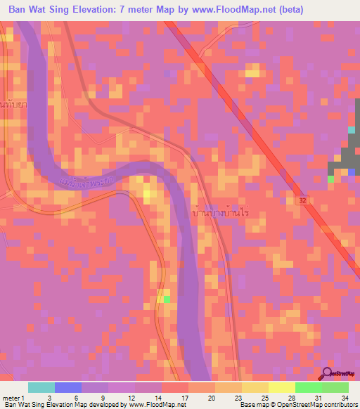 Ban Wat Sing,Thailand Elevation Map