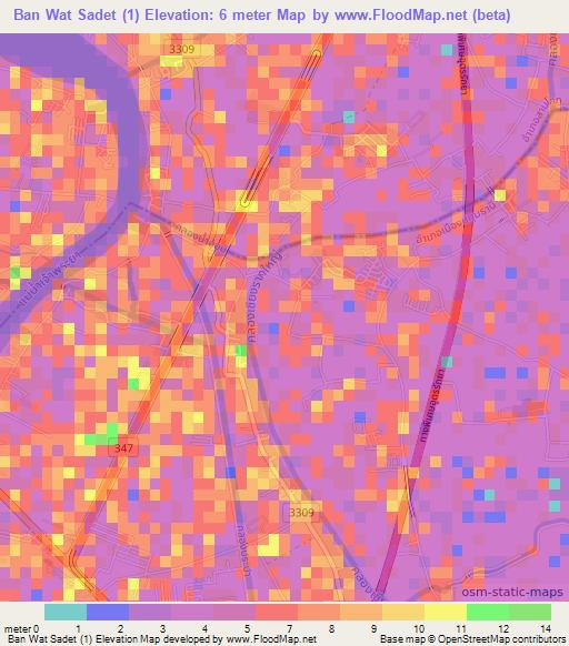 Ban Wat Sadet (1),Thailand Elevation Map