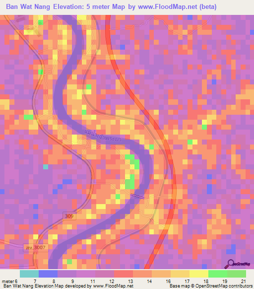 Ban Wat Nang,Thailand Elevation Map