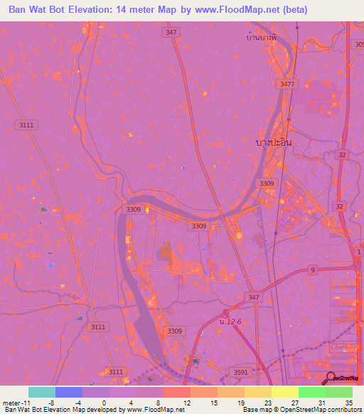 Ban Wat Bot,Thailand Elevation Map