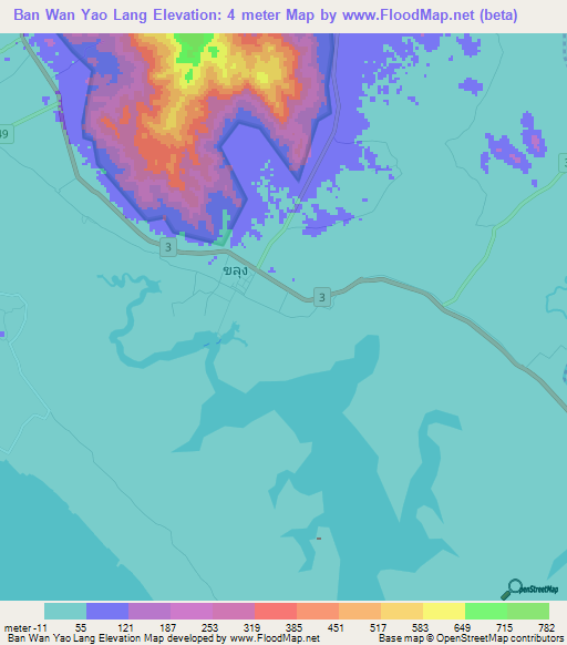 Ban Wan Yao Lang,Thailand Elevation Map