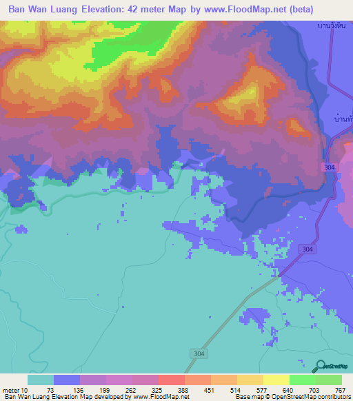 Ban Wan Luang,Thailand Elevation Map