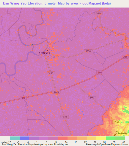 Ban Wang Yao,Thailand Elevation Map