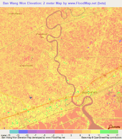 Ban Wang Won,Thailand Elevation Map