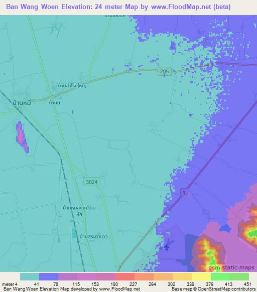 Ban Wang Woen,Thailand Elevation Map