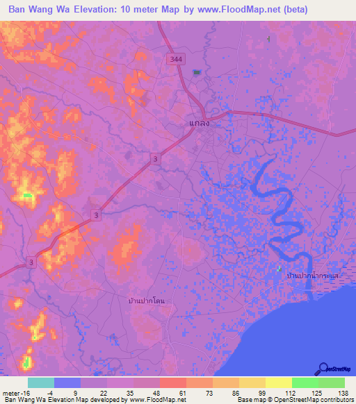 Ban Wang Wa,Thailand Elevation Map