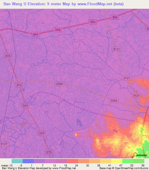 Ban Wang U,Thailand Elevation Map