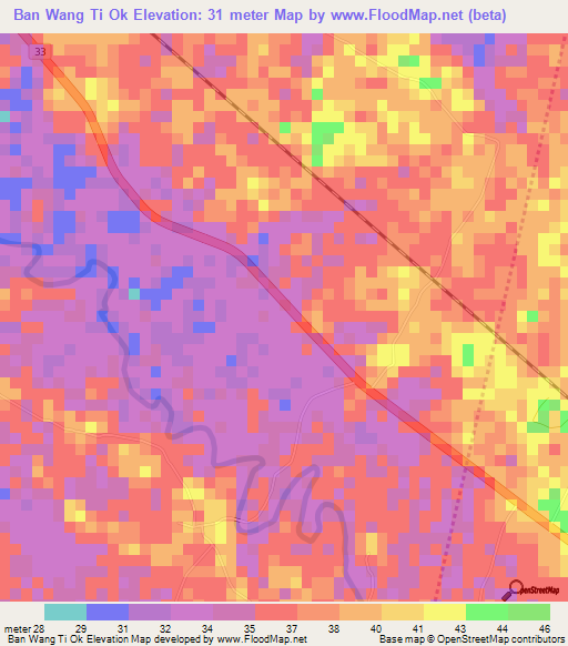 Ban Wang Ti Ok,Thailand Elevation Map