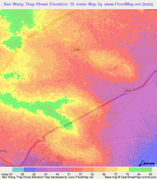 Ban Wang Thap Khwai,Thailand Elevation Map