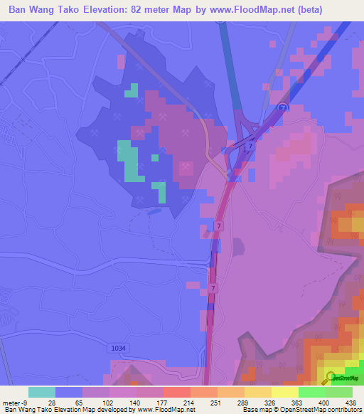 Ban Wang Tako,Thailand Elevation Map