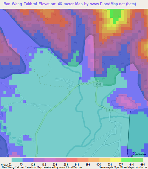 Ban Wang Takhrai,Thailand Elevation Map
