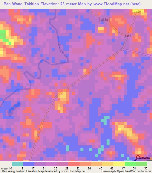 Ban Wang Takhian,Thailand Elevation Map